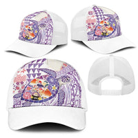 Hawaiian and Japanese Culture Together Mesh Trucker Cap Tropical Honu with Japanese Elements Purple Color LT03 - Polynesian Pride