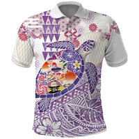Hawaiian and Japanese Culture Together Polo Shirt Tropical Honu with Japanese Elements Purple Color LT03 Purple - Polynesian Pride