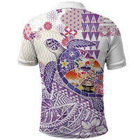 Hawaiian and Japanese Culture Together Polo Shirt Tropical Honu with Japanese Elements Purple Color LT03 - Polynesian Pride
