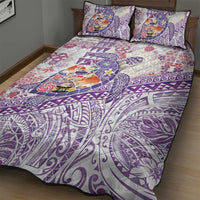 Hawaiian and Japanese Culture Together Quilt Bed Set Tropical Honu with Japanese Elements Purple Color LT03 - Polynesian Pride