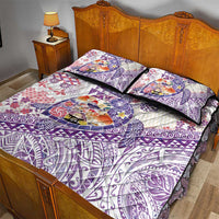 Hawaiian and Japanese Culture Together Quilt Bed Set Tropical Honu with Japanese Elements Purple Color LT03 - Polynesian Pride
