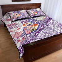 Hawaiian and Japanese Culture Together Quilt Bed Set Tropical Honu with Japanese Elements Purple Color LT03 - Polynesian Pride