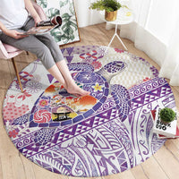 Hawaiian and Japanese Culture Together Round Carpet Tropical Honu with Japanese Elements Purple Color LT03 - Polynesian Pride