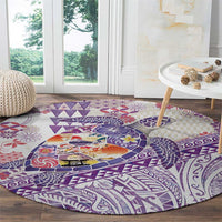 Hawaiian and Japanese Culture Together Round Carpet Tropical Honu with Japanese Elements Purple Color LT03 - Polynesian Pride