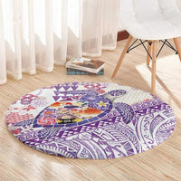 Hawaiian and Japanese Culture Together Round Carpet Tropical Honu with Japanese Elements Purple Color LT03 - Polynesian Pride