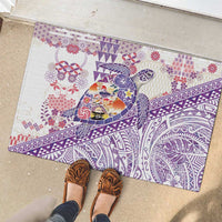 Hawaiian and Japanese Culture Together Rubber Doormat Tropical Honu with Japanese Elements Purple Color LT03 - Polynesian Pride