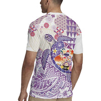 Hawaiian and Japanese Culture Together Rugby Jersey Tropical Honu with Japanese Elements Purple Color LT03 - Polynesian Pride