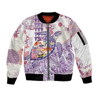 Hawaiian and Japanese Culture Together Sleeve Zip Bomber Jacket Tropical Honu with Japanese Elements Purple Color LT03 Unisex Purple - Polynesian Pride