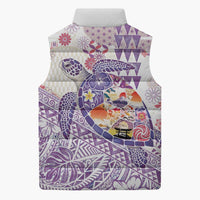 Hawaiian and Japanese Culture Together Sleeveless Puffer Jacket Tropical Honu with Japanese Elements Purple Color LT03 - Polynesian Pride
