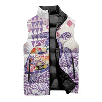 Hawaiian and Japanese Culture Together Sleeveless Puffer Jacket Tropical Honu with Japanese Elements Purple Color LT03 - Polynesian Pride
