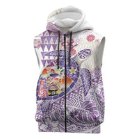 Hawaiian and Japanese Culture Together Sleeveless Zip Hoodie Tropical Honu with Japanese Elements Purple Color LT03 Purple - Polynesian Pride