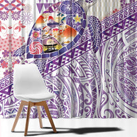 Hawaiian and Japanese Culture Together Window Curtain Tropical Honu with Japanese Elements Purple Color LT03 - Polynesian Pride