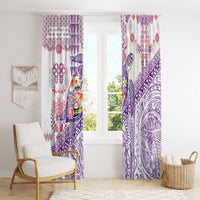 Hawaiian and Japanese Culture Together Window Curtain Tropical Honu with Japanese Elements Purple Color LT03 - Polynesian Pride