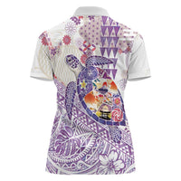 Hawaiian and Japanese Culture Together Women Polo Shirt Tropical Honu with Japanese Elements Purple Color LT03 - Polynesian Pride