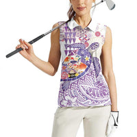 Hawaiian and Japanese Culture Together Women Sleeveless Polo Shirt Tropical Honu with Japanese Elements Purple Color LT03 - Polynesian Pride