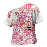 Hawaiian and Japanese Culture Together Cross Shoulder Shirt Tropical Honu with Japanese Elements Pink Color LT03 - Polynesian Pride