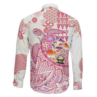 Hawaiian and Japanese Culture Together Family Matching Long Sleeve Bodycon Dress and Hawaiian Shirt Tropical Honu with Japanese Elements Pink Color LT03 - Polynesian Pride
