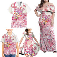 Hawaiian and Japanese Culture Together Family Matching Off Shoulder Maxi Dress and Hawaiian Shirt Tropical Honu with Japanese Elements Pink Color LT03 - Polynesian Pride