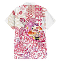 Hawaiian and Japanese Culture Together Family Matching Summer Maxi Dress and Hawaiian Shirt Tropical Honu with Japanese Elements Pink Color LT03 - Polynesian Pride