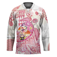Hawaiian and Japanese Culture Together Hockey Jersey Tropical Honu with Japanese Elements Pink Color LT03 Unisex Pink - Polynesian Pride