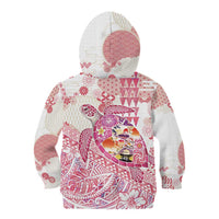 Hawaiian and Japanese Culture Together Kid Hoodie Tropical Honu with Japanese Elements Pink Color LT03 - Polynesian Pride