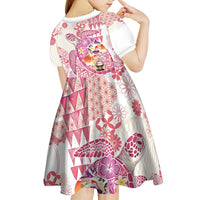 Hawaiian and Japanese Culture Together Kid Short Sleeve Dress Tropical Honu with Japanese Elements Pink Color LT03 - Polynesian Pride