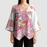 Hawaiian and Japanese Culture Together Kimono Sleeve Blouse Tropical Honu with Japanese Elements Pink Color LT03 - Polynesian Pride