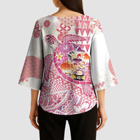 Hawaiian and Japanese Culture Together Kimono Sleeve Blouse Tropical Honu with Japanese Elements Pink Color LT03 - Polynesian Pride
