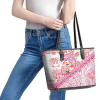 Hawaiian and Japanese Culture Together Leather Tote Bag Tropical Honu with Japanese Elements Pink Color LT03 - Polynesian Pride
