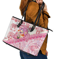 Hawaiian and Japanese Culture Together Leather Tote Bag Tropical Honu with Japanese Elements Pink Color LT03 - Polynesian Pride