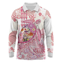 Hawaiian and Japanese Culture Together Long Sleeve Polo Shirt Tropical Honu with Japanese Elements Pink Color LT03 Pink - Polynesian Pride