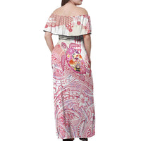 Hawaiian and Japanese Culture Together Off Shoulder Maxi Dress Tropical Honu with Japanese Elements Pink Color LT03 - Polynesian Pride