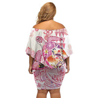 Hawaiian and Japanese Culture Together Off Shoulder Short Dress Tropical Honu with Japanese Elements Pink Color LT03 - Polynesian Pride