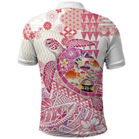 Hawaiian and Japanese Culture Together Polo Shirt Tropical Honu with Japanese Elements Pink Color LT03 - Polynesian Pride