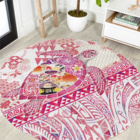 Hawaiian and Japanese Culture Together Round Carpet Tropical Honu with Japanese Elements Pink Color LT03 Pink - Polynesian Pride