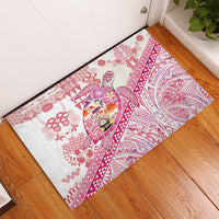Hawaiian and Japanese Culture Together Rubber Doormat Tropical Honu with Japanese Elements Pink Color LT03 - Polynesian Pride