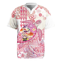 Hawaiian and Japanese Culture Together Rugby Jersey Tropical Honu with Japanese Elements Pink Color LT03 Pink - Polynesian Pride