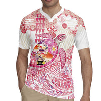 Hawaiian and Japanese Culture Together Rugby Jersey Tropical Honu with Japanese Elements Pink Color LT03 - Polynesian Pride