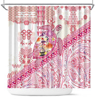 Hawaiian and Japanese Culture Together Shower Curtain Tropical Honu with Japanese Elements Pink Color LT03 Pink - Polynesian Pride