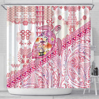 Hawaiian and Japanese Culture Together Shower Curtain Tropical Honu with Japanese Elements Pink Color LT03 - Polynesian Pride
