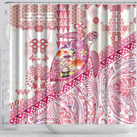 Hawaiian and Japanese Culture Together Shower Curtain Tropical Honu with Japanese Elements Pink Color LT03 - Polynesian Pride