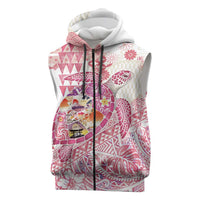 Hawaiian and Japanese Culture Together Sleeveless Zip Hoodie Tropical Honu with Japanese Elements Pink Color LT03 Pink - Polynesian Pride