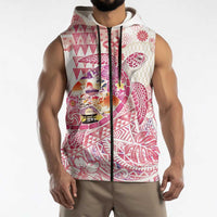 Hawaiian and Japanese Culture Together Sleeveless Zip Hoodie Tropical Honu with Japanese Elements Pink Color LT03 - Polynesian Pride