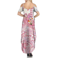 Hawaiian and Japanese Culture Together Summer Maxi Dress Tropical Honu with Japanese Elements Pink Color LT03 - Polynesian Pride