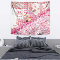 Hawaiian and Japanese Culture Together Tapestry Tropical Honu with Japanese Elements Pink Color LT03 - Polynesian Pride