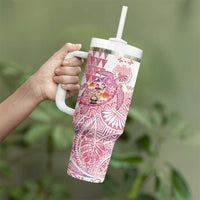 Hawaiian and Japanese Culture Together Tumbler With Handle Tropical Honu with Japanese Elements Pink Color LT03 - Polynesian Pride
