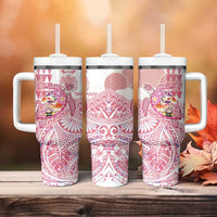 Hawaiian and Japanese Culture Together Tumbler With Handle Tropical Honu with Japanese Elements Pink Color LT03 - Polynesian Pride