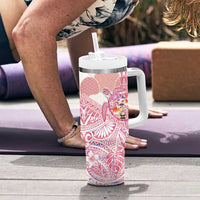 Hawaiian and Japanese Culture Together Tumbler With Handle Tropical Honu with Japanese Elements Pink Color LT03 - Polynesian Pride