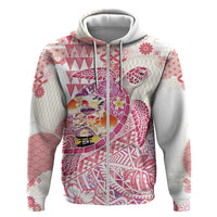 Hawaiian and Japanese Culture Together Zip Hoodie Tropical Honu with Japanese Elements Pink Color LT03 Zip Hoodie Pink - Polynesian Pride