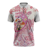 Hawaiian and Japanese Culture Together Zipper Polo Shirt Tropical Honu with Japanese Elements Pink Color LT03 Pink - Polynesian Pride